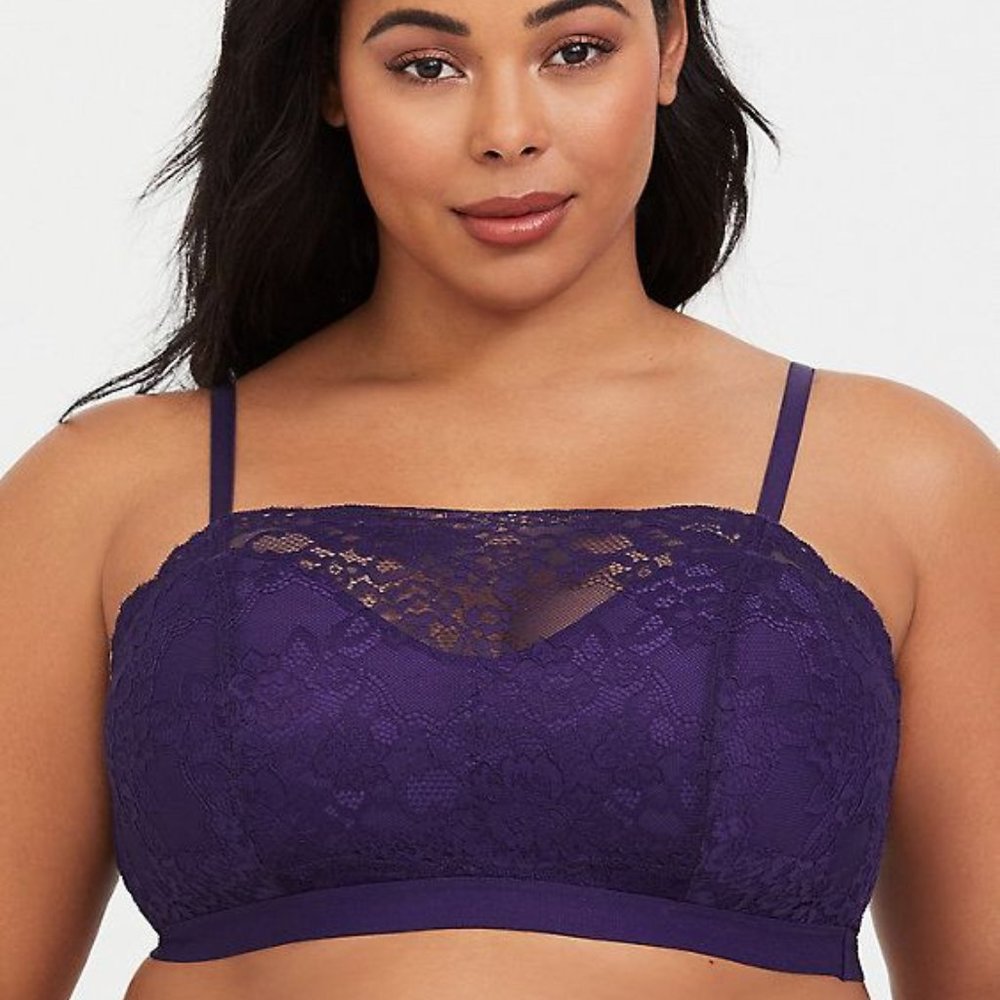Torrid NWOT Size 0 Lightly Padded Lace Bandeau Bralette Purple
